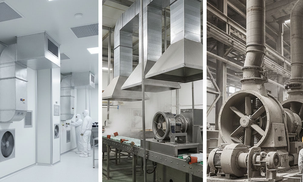 تفاوت دریچه‌ها و فن های صنعتی در صنایع دارویی، غذایی و معدنی